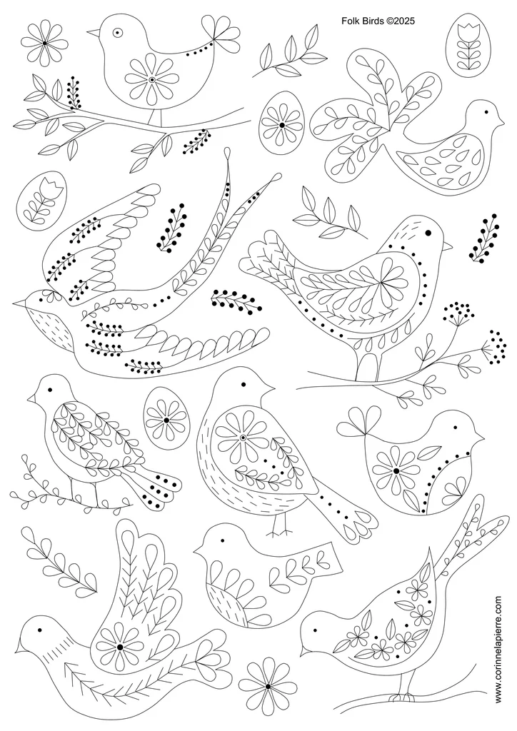 Folk Birds Stick & Stitch Transfer - Image 4